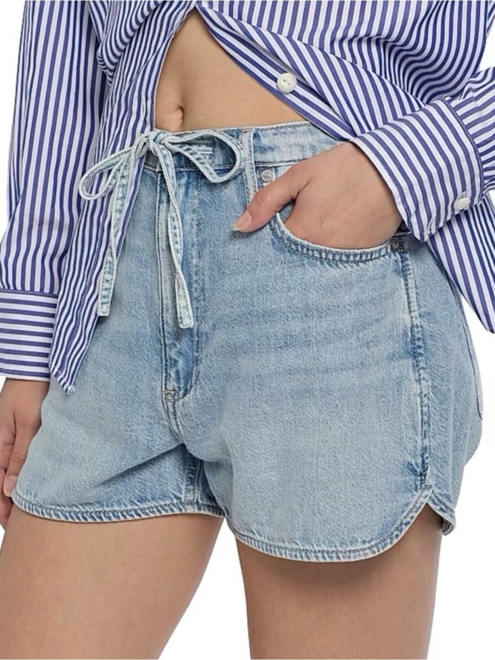 Current Elliott Light Blue Denim Drawstring Shorts NWT